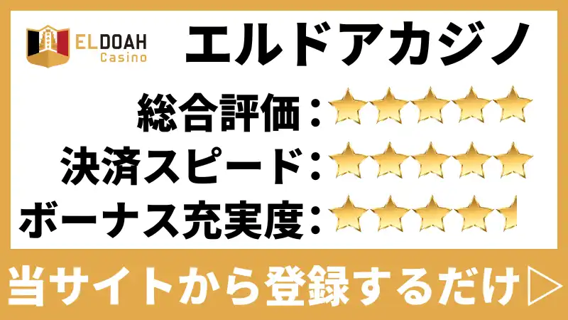 仮想通貨オンラインカジノの1つであるエルドアカジノの評価を記載した画像