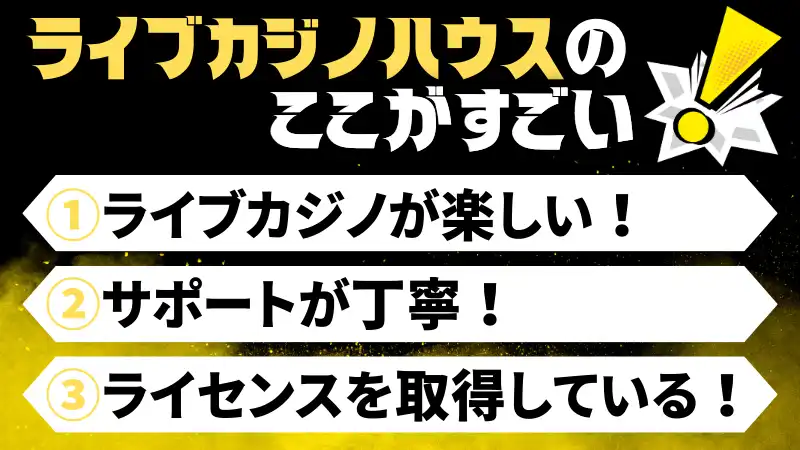 ライブカジノハウスのおすすめポイントを紹介する画像です。