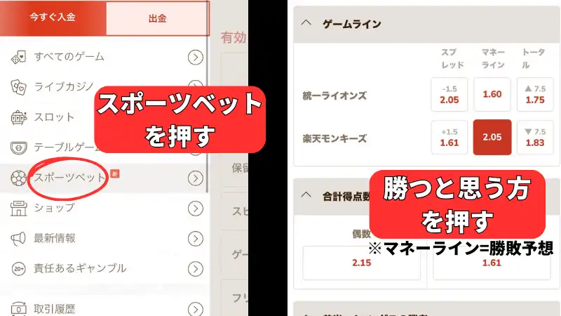 甲子園(高校野球)に賭けられるブックメーカー遊雅堂でのベットの仕方を説明した画像①