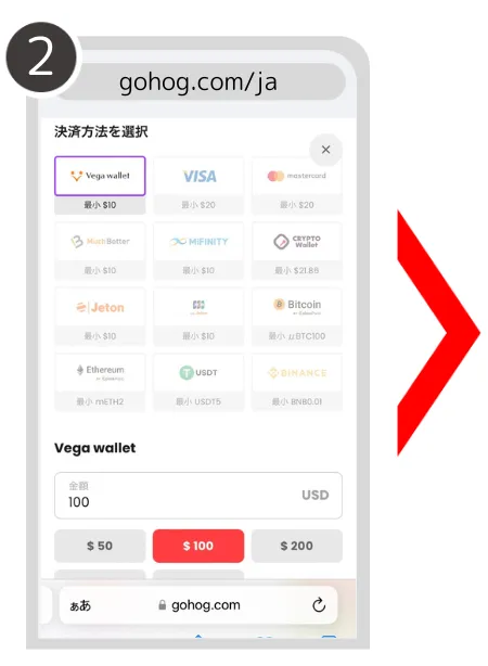 ゴーホグカジノ(Gohog)の入金方法について説明している画像②